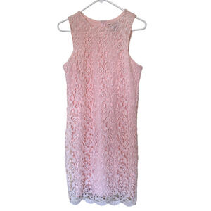 Aqua Womens Crochet Floral Pink Shift Dress Size M